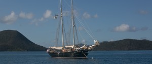 Classic yacht at anchor