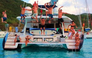 Jumping off a catamaran in the British Virgin Islands